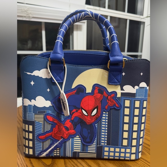 Loungefly Marvel Blue and White Spider Web crossbody/hand Bag (bag 11) - Picture 2 of 7